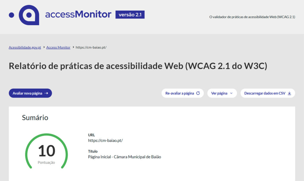 Baiao obtém 10 em 10 possíveis na avaliação do accessMonitor